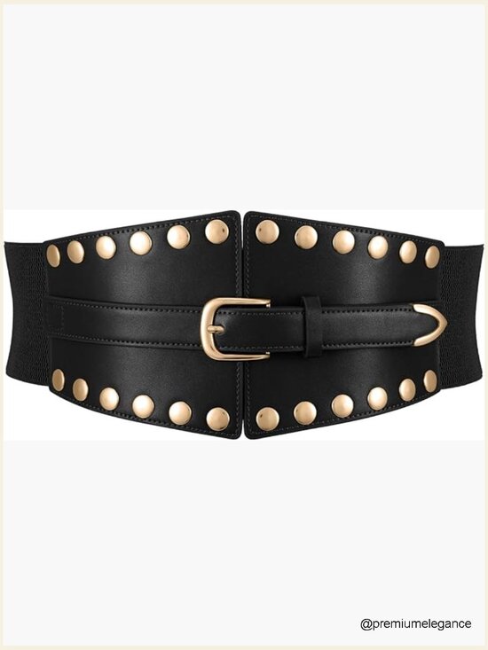 Wide Corset Waist Belt with Studs, Elastic Stretch Punk Style Belt for Dresses